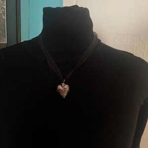 Murano Glass Heart Necklace in Purple and Silver